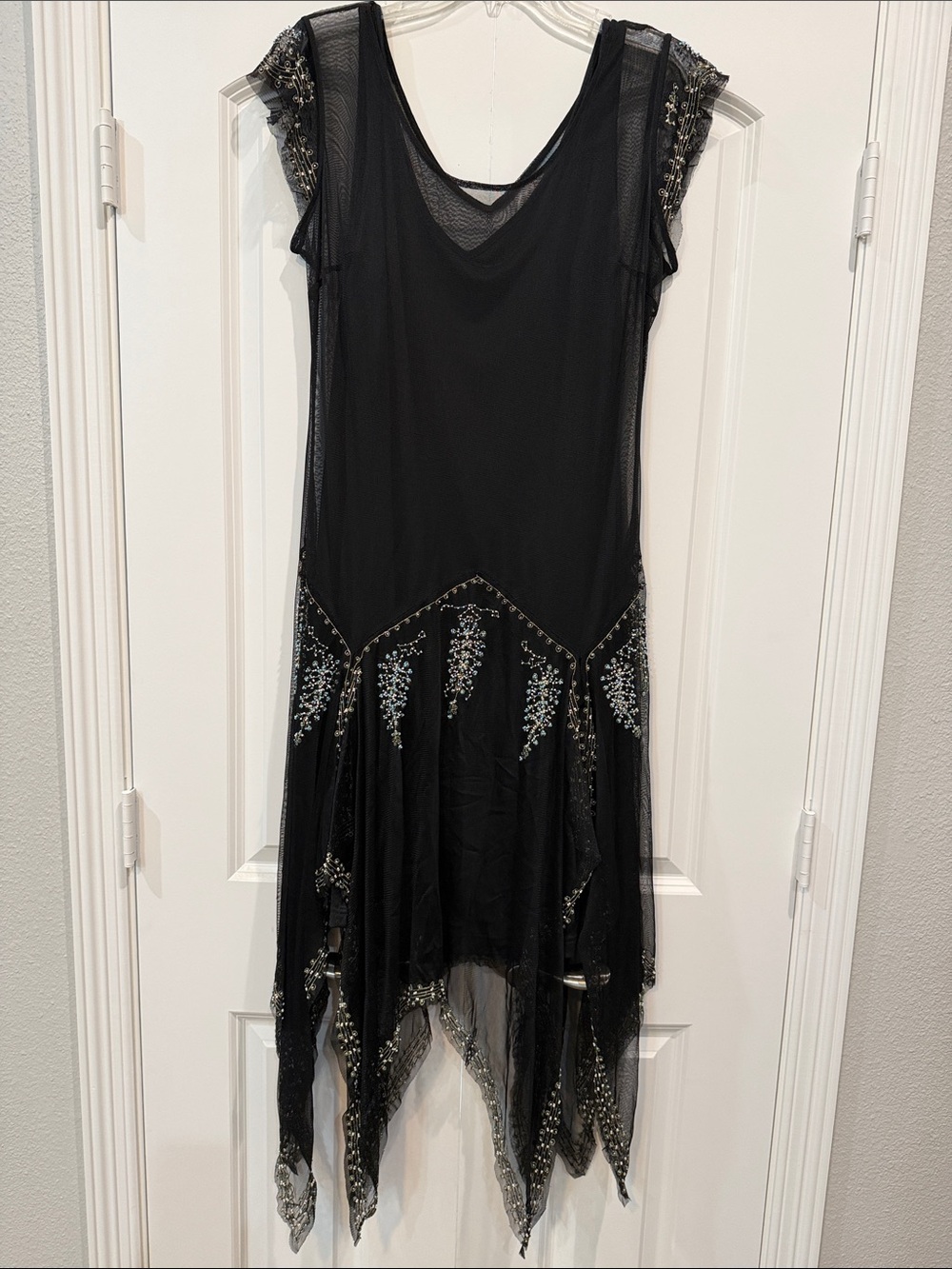 Vintage y2k Ice Black Asymmetrical Beaded Mesh whimsical Dress